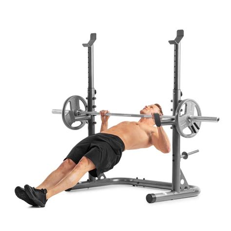 Gold S Gym XRS 20 Adjustable Olympic Workout Bench With Squat Rack Leg