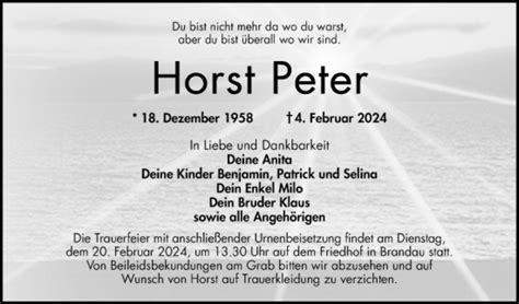 Traueranzeigen Von Horst Peter Trauerportal Ihrer Tageszeitung