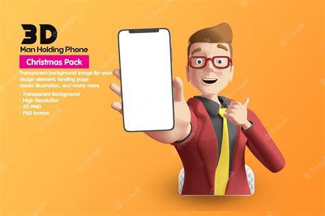 Premium Psd 3d Man Holding Phone 3d Render Character 3d Rendering