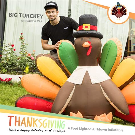 VIVOHOME 5ft Height Thanksgiving Inflatable LED Lighted Turkey With Hat