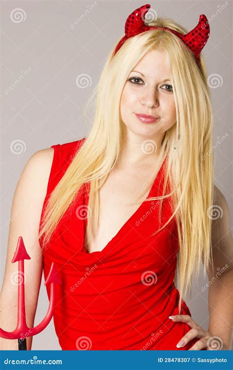 Devil In Red Lingerie On Gray Isolated Background Stock Image Image Of Glamour Christmas