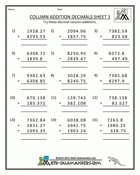 Year 5 Addition Worksheets Math Worksheets Printable