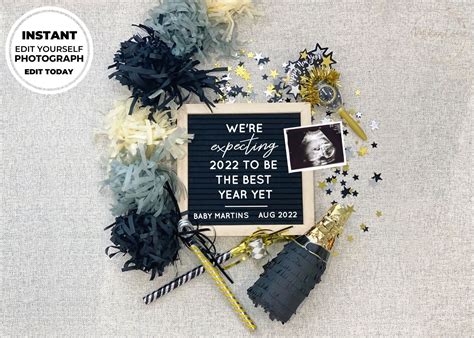 Editable Edit Yourself New Years Pregnancy Announcement Social