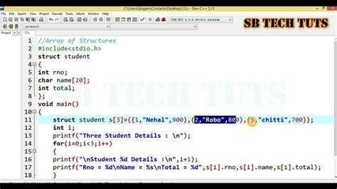 Array Of Structures In C Language Practical Array Of Structures C