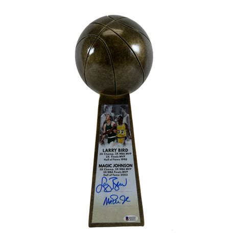 Larry Bird Magic Johnson Signed 14 Championship Basketball Trophy