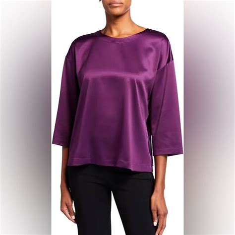 Nwt Eileen Fisher Ballet Neck Top Recycled Polyester Satin Raisin