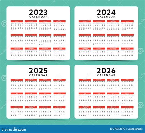 2023 To 2026 English Calendar Layout Stock Vector - Illustration of ...