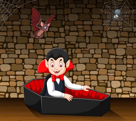 Cartoon happy vampire in his coffin 8734506 Vector Art at Vecteezy