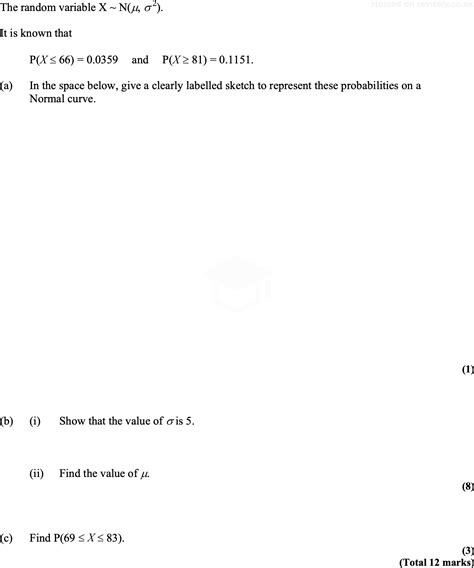 A Level Edexcel Maths Questions Normal Distribution Revisely