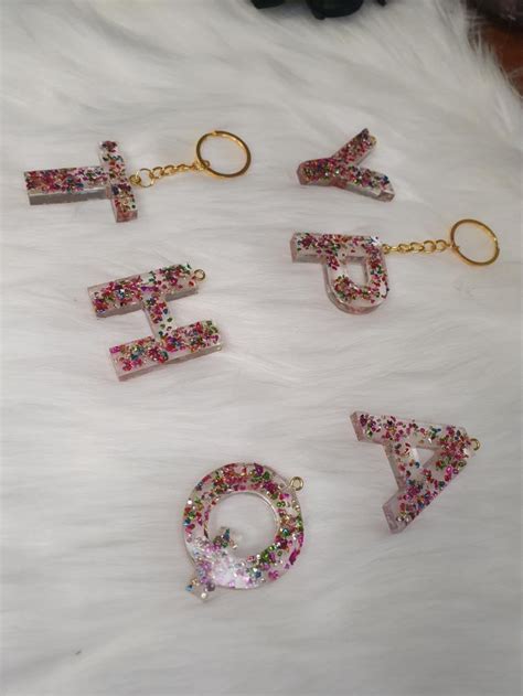 Keychain Handmade Resin Art Letters Artist Pigment Etsy