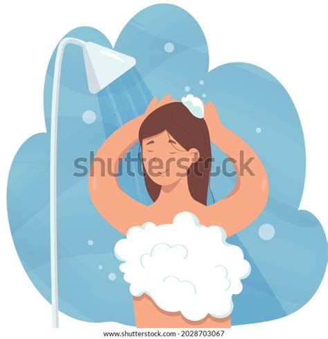 Girl Taking Shower Foam Bubbles Jet Stock Vector Royalty Free 2028703067 Shutterstock