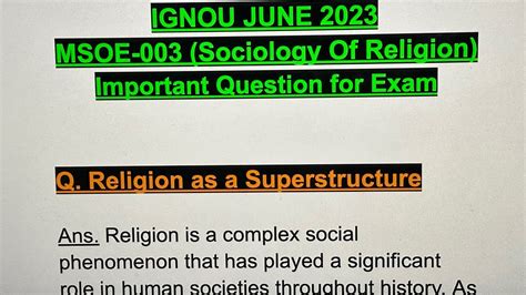 IGNOU JUNE 2023MSOE 003 Important Exam QuestionReligion As A