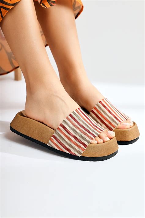 Limoya Tonia Multi Banded Thick Sole Slippers For Women