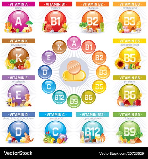 Mineral Vitamin Multi Supplement Icons Royalty Free Vector