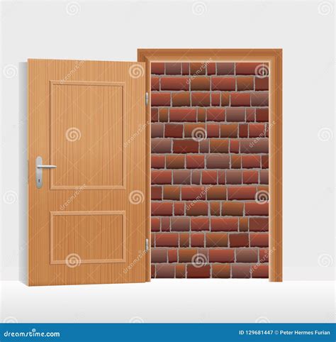 Walled Up Open Door Brick Wall Blocked Vector Illustration