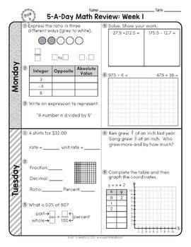 6th Grade Daily Math Spiral Review Two Weeks Free By Teacher Thrive