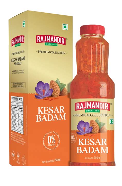 Rajmandir Kesar Badam Sharbat Packaging Size 750ml Packaging Type