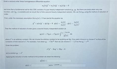 Solved Given A Second Order Linear Homogeneous Differential Chegg