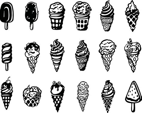 Ice Cream Silhouette Set Monochrome Sorbet Symbol Vector Illustration