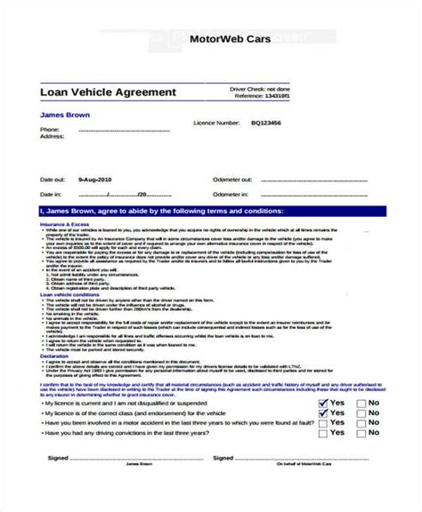 Borrowed Vehicle Agreement Pdf