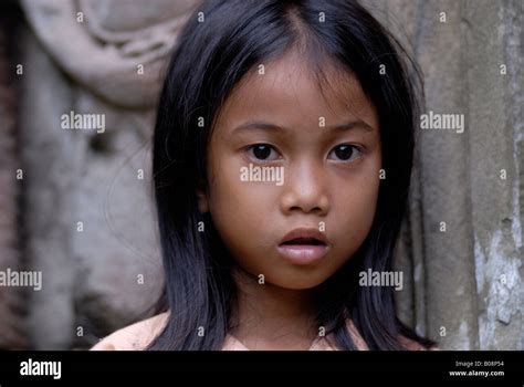 Girl Angkor Wat Temple Siem Reap Cambodia Southeast Asia Stock