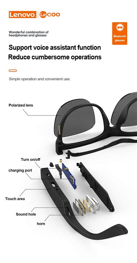 New Lenovo Lecoo C8 Smart Music Bluetooth 5 0 Sunglasses Hifi Headset