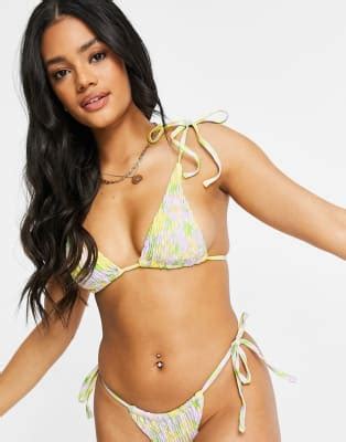ASOS DESIGN Shirred Triangle And Tie Side Bikini In Floral Print ASOS