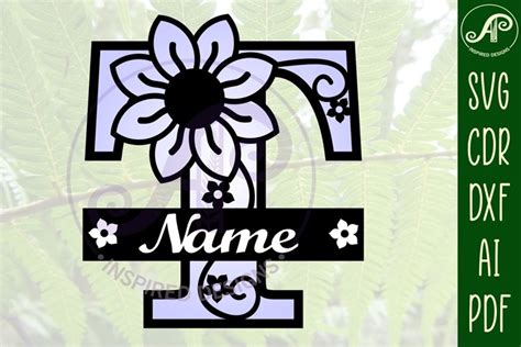 Flower Capital Monogram Letter T SVG