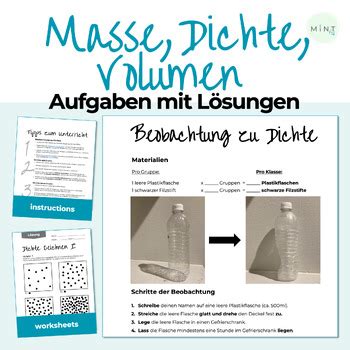 Masse Dichte Volumen Aufgaben mit Lösungen by The MINTful Classroom