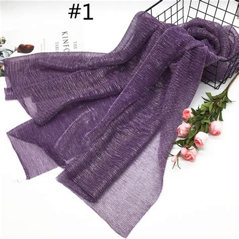 New Shimmer Pleated Hijab Scarf Plain Shiny Crinkle Shawl Fashion