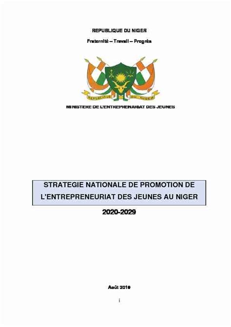 Strategie Nationale De Promotion De Lentrepreneuriat Des Jeunes Au PDF