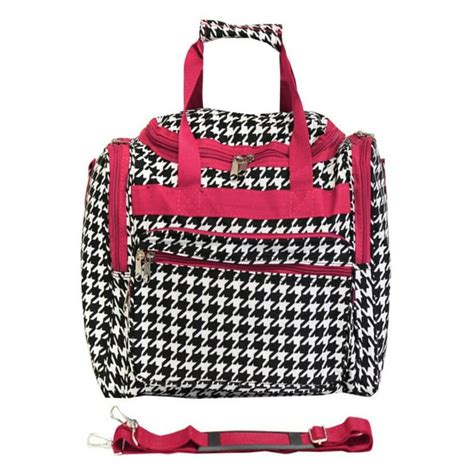 World Traveler 16 Inch Carry On Duffel Bag Fuchsia Trim Houndstooth