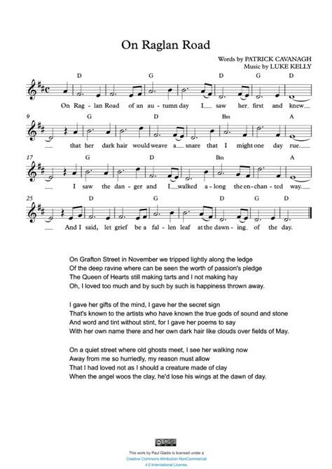 Sheet Music by Paul Gladis » On Raglan Road