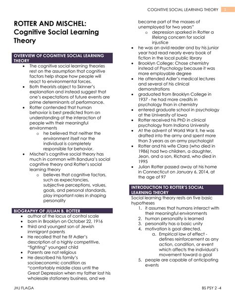 Solution Rotter And Mischel Cognitive Social Learning Theory Studypool