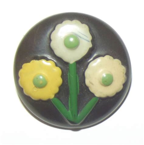 Vintage Celluloid Bubble Button With Flowers Etsy