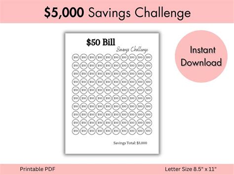 50 Dollar Bill Savings Challenge 5000 Savings Challenge Savings Tracker Savings Challenge