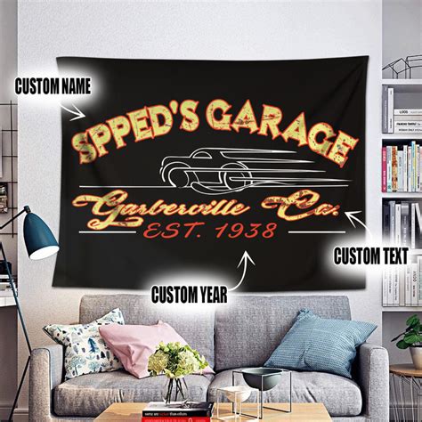 Custom Pinstripe Hot Rod Garage Tapestry Dingmun