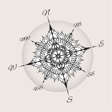 Graphic Wind Rose Compass Drawn With Floral Elements Stock Vector Illustration Of Silhouette