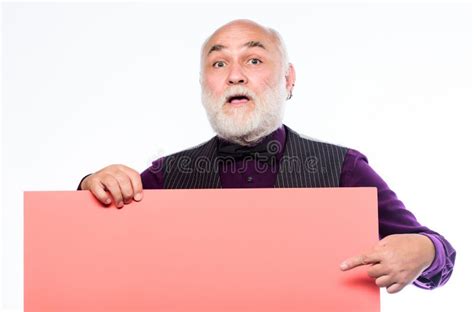Surprised Mature Man In Formal Suit Advertisement Senior Bearded Man
