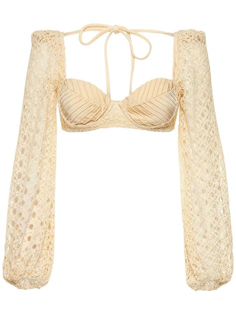 PatBO Monstera Crochet Bikini Top Editorialist