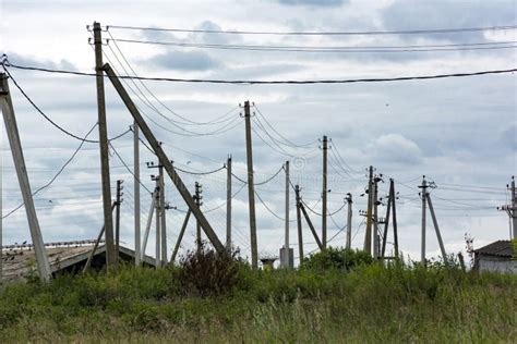 Lot Of Electrical And Telephone Poles In Rural Areas Stock Photo