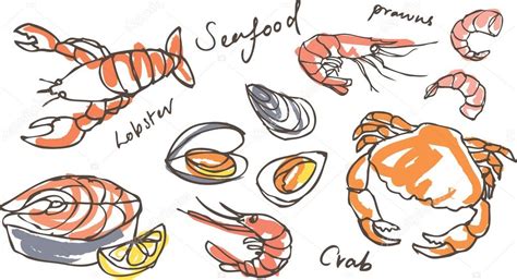 Seafood drawing set Stock Vector Image by ©OMW #49204843