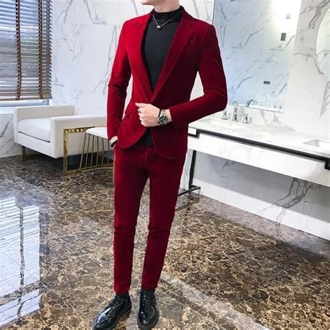 Red Velvet Suit For Men Groom Wear Suit Party Wear Suit Dinner Suit