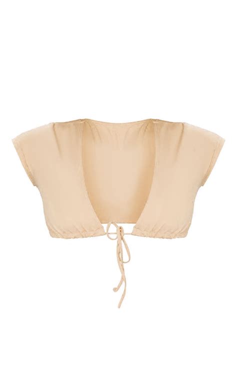 Haut de maillot de bain manches courtes à nouer devant nude PrettyLittleThing FR