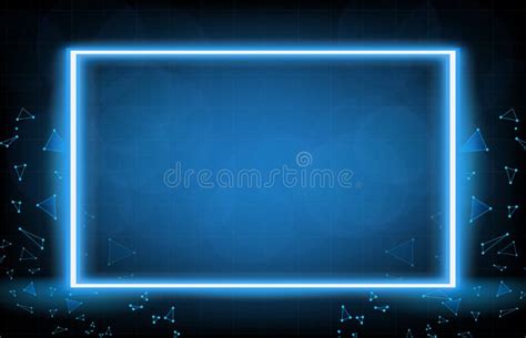 Background Of Blue Neon Square Frame With Triangle Connection Line