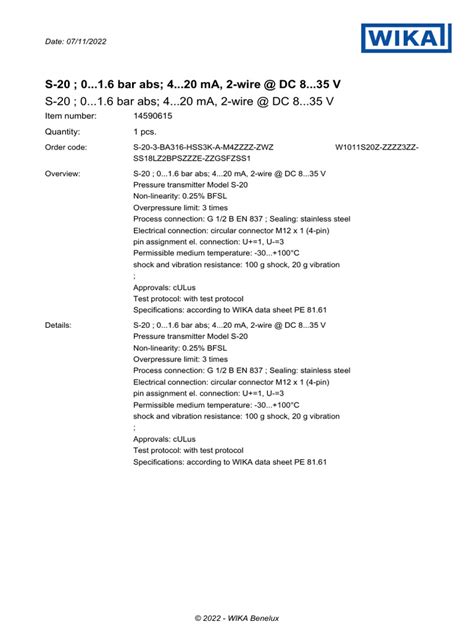 Wika - Pressure Gauge | PDF