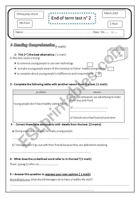 End Of Term Test N 2 ESL Worksheet By Joliali