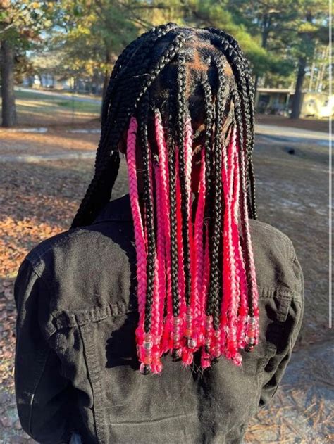 Knotless Braids With Beads Pink Under Dye Short Braids Pretty Braided