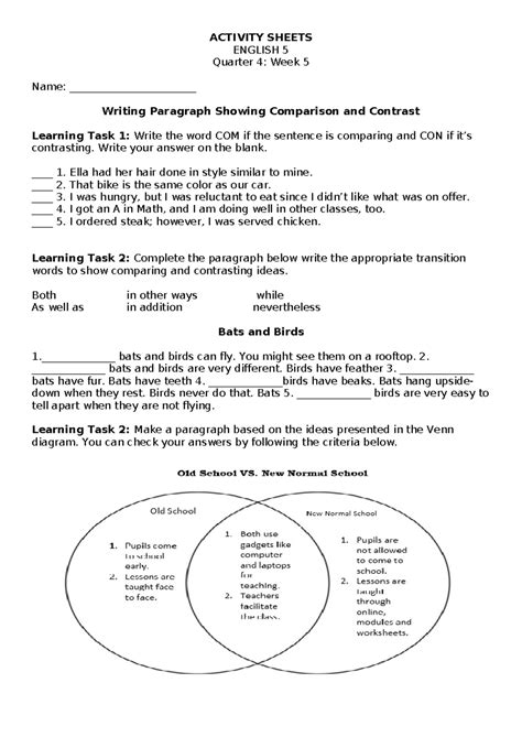 English Activity Sheet Q W Activity Sheets English Quarter