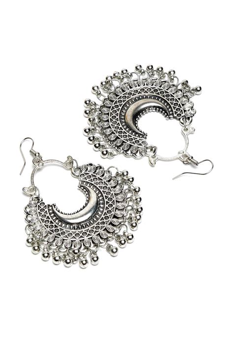 Johar Kamal Oxidised Silver Plated Chandbali Earrings Jker Edgy